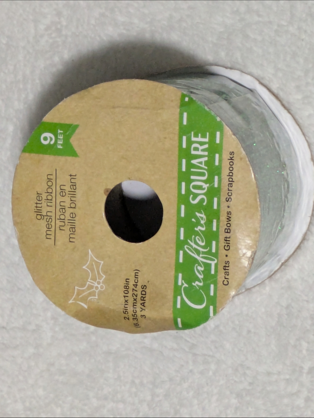 Crafter's Square Green Glitter Mesh Wired Ribbon 2.5" x 3 Yards NIP Christmas